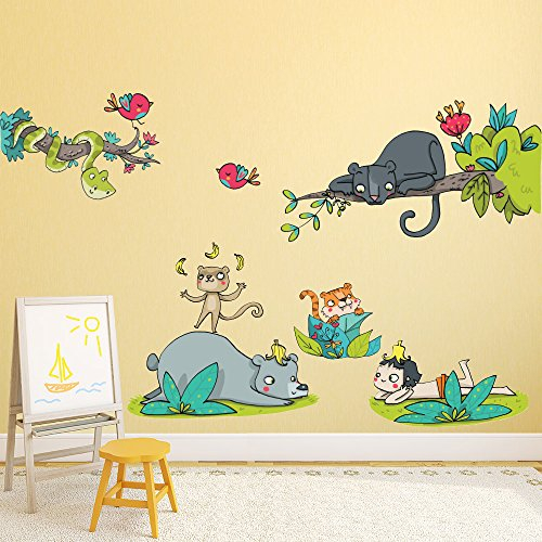 kina - R00353 Wandaufkleber Kinder Ökologisch und Hypoallergen Weicher Stoffeffekt Das Dschungelbuch Wanddekoration Schlafzimmer Kindergarten Selbstklebende Tapete - Messen 120x30 cm
