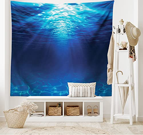 ABAKUHAUS Ozean Wandteppich und Tagesdecke, Sandy Seabed Sea Scene aus Weiches Mikrofaser Stoff Waschbar ohne Verblassen Digitaldruck, 230 x 140 cm, Marineblau Aqua