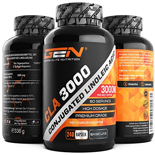 CLA - 240 capsules de 1000 mg chacune - Fortement dosé avec 3000 mg par portion journalière - Acide linoléique conjugué acide gras