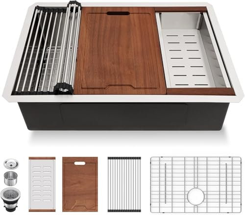 Lordear 28 Unterbau Küchenspüle Edelstahl 16 Gauge Unterbauspüle Arbeitsstation Spüle Einzelbecken 304 Edelstahl Ein Waschbecken Handgefertigte Spülen