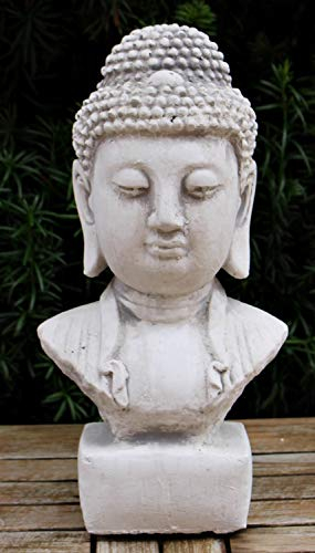 JS Garten Deko Beton Figur Staute Büste Buddha H 31 cm asiatische Dekofigur und Gartenskulptur