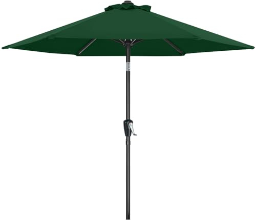 MasterCanopy 230 cm Sonnenschirm neigungsverstellbar, mit 6 Rippen und Kurbel, für Patio, Garten, Terrasse, Markt, Dunkelgrün