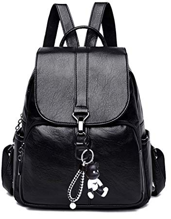 BUKESIYI Damen Tasche Rucksack Handtasche Frauen backpack Klein Anti Diebstahl Schulrucksack Laptop Weekender PU Leder DE78126 Schwarz