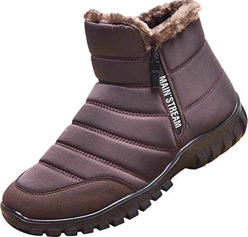 GILKUO Stivali da Neve Uomo Scarpe Stivaletti Invernali Impermeabili Pelliccia Doposci Stivaletto con Cerniera Inverno Marrone Taglia 40