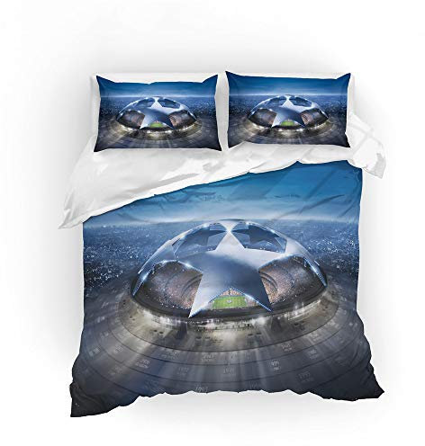 NICHIYO UEFA Champions League Bettwäsche Set - Bettbezug und Kissenbezug,Mikrofaser,3D Digital Print dreiteiliger Bettwäsche(Bettbezug + Kissenbezüge) (1,Single 135 * 200cm)