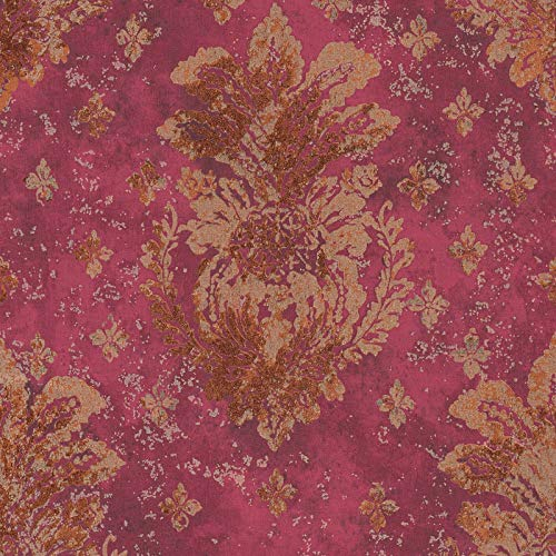 Barock-Tapete rot gold | Boho-Tapete Vintage | Ornament-Vliestapete Glitzer | Vintage-Tapeten für Schlafzimmer & Wohnzimmer kaufen!