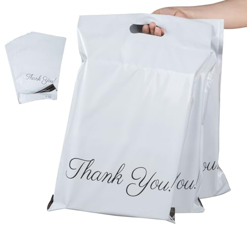 60 Stück Versandtaschen aus Kunststoff für Post 30 x 40cm,Tragetaschen Thank You Plastik Versandtaschen Blickdicht und Reißfest für Kleidung Gütern Textilien Transport Geschenktüten,Weiß