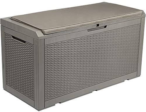 YITAHOME Grand Boîte de Rangement Extérieure en Résine de 380L avec pour Meubles de Patio, d'extérieur - Étanche, Verrouillable (Marron Clair)