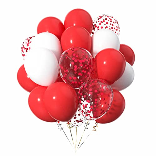 ZYOOO Luftballons Rot Weiße 12 Zoll/30.5 cm Weiße und Rot Ballons mit Konfetti - 50 Stück