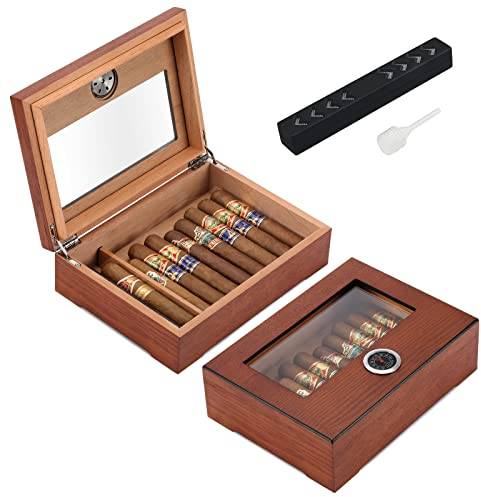 TISFA Zigarren-Humidor, Zigarren-Box mit Hygrometer, Luftbefeuchter und Trennwand, aus Zedernholz, Aufbewahrungsbox für 20–30 Zigarren