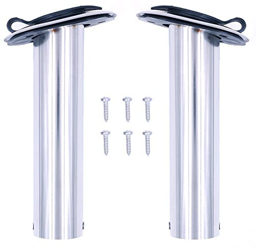 ZONADAH 2X Heavy Duty Stainless Steel 316 Fishing Rod Holders, Marine Grade, Flush Mount Fishing Rod Pole Holders, 15 Degree