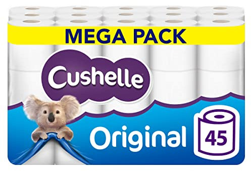 Cushelle Original Toilet Paper Bulk Buy, 45 White 2 ply Toilet Rolls