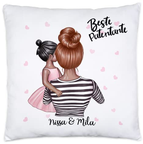 Kiddle-Design Tante Kind Kissen inkl. Füllung 40x40cm Personalisiert Name und Frisur Tante Nichte Geschenk für Tante Patentante