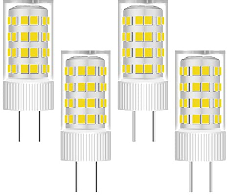 HUIMEIJIA GY5.3 Bipin Base t4 led 110V Ceramic Corn Light Bulb with 4W Equivalent 40W Halogen Replacement bi-pin g5120 for Ceiling Fan Light Pendant Under Cabinet Accent Daylight White 6000k 4Pack