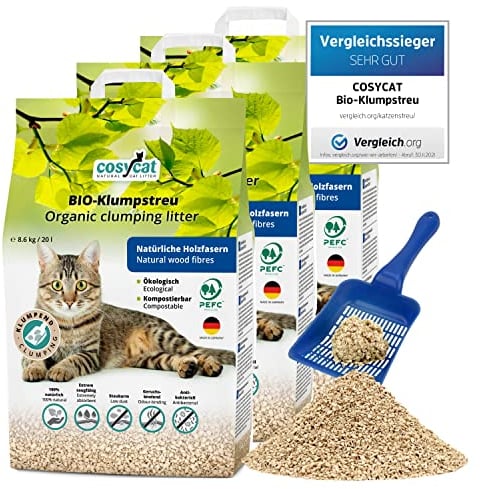 COSYCAT Clumping Wood Cat Litter, 100% Natural Wood Fibre product, dust-free (Fine 3 x 20 l)