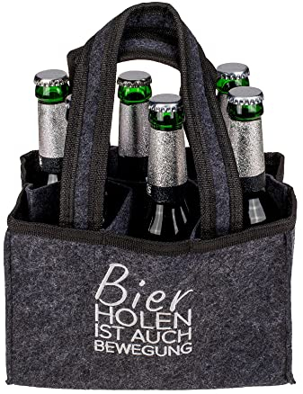 Kopfsalat Herrenhandtasche mit gesticktem Logo Bier holen ist auch Bewegung - Filz Flaschentasche für 6 Flaschen Bier