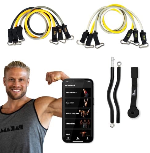 PAKAMA - Premium 6er Set Widerstandsbänder inkl. SZ-Stange (Bar) für Home Workout & Krafttraining Zuhause - Extrem & Heavy Resistance Bands 14kg bis 24kg - Fitness-Bänder für bis zu 220kg Widerstand