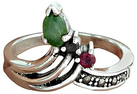 Echter Smaragd-, Saphir- und Rubin-Multi Ring, reines 925er Sterlingsilber, stapelbarer metaphysischer Geschenkring Hochzeiten, Angstring, handgefertigter Schmuck von Super Designer Frauen