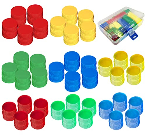 TTYSHIP® 400 Pcs Jetons, 19mm/25mm Jetons Couleur avec Boite, Jetons de Bingo Jetons Plastique pour Jouer au Jeu Apprentissage de Mathématiques (Rouge, Bleu, Vert, Jaune)
