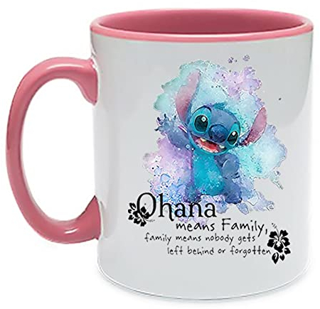 Crunchy Carrots Ohana Means Family - Family Means Nobody gets Left Behind or Forgotten Cute Lilo Mug Printed on Two Sides 11 oz Inside Coloured Mug (Pink Inside and Handle)