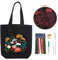 NAEBRO Stickset f¨¹r Segeltuchtasche, Anf?nger Stickerei Set mit Blumenmuster Leinentasche Anleitung, DIY Handgemachte Kreuzstich Sticktasche f¨¹r Erwachsene (Schwarz)
