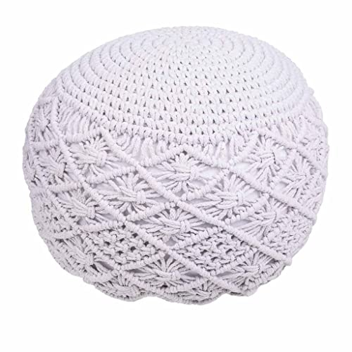 WANDERLUST DECO Puff de algodón trenzado Blanco 45x45x33