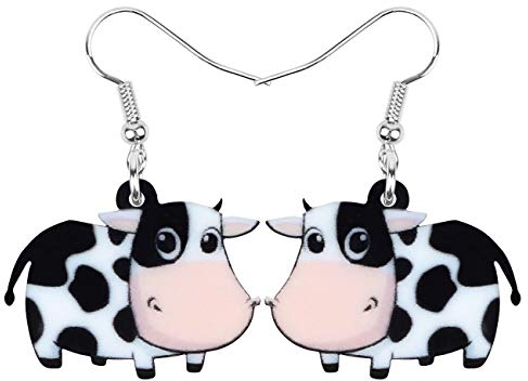 NEWEI Acryl Anime Milchvieh Kuh Ohrringe Drop Dangle Farm Tier Schmuck Für Frauen Mädchen Geschenk Charm (Kuh)