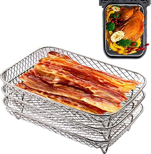 Air Fryer Racks 3 Layer Stackable Dehydrator Stainless Steel Basket Tray Racks Ninja Dual Air Fryer Accessories for AF300UK Salter/Instant/EMtronics Double Drawer Fryers DZ201 DZ401 Dual