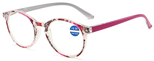 VEVESMUNDO Anti Blaulicht Damen Lesebrille Blaulichtfilter Blumen Vintage kunststoff Weitsichtigkeit Lesehilfe Brillen +1.0,+1.5,+2.0,+2.5,+3.0,+3.5,+4.0 (Rosa, 2.0)