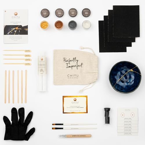 CHIYU Bio Kintsugi Reparatur Set: Deluxe Box - Gold, Silber & Kupfer – Goldkleber - Biobasiert – Lebensmittelecht - Das vollständigste und haltbarste Set