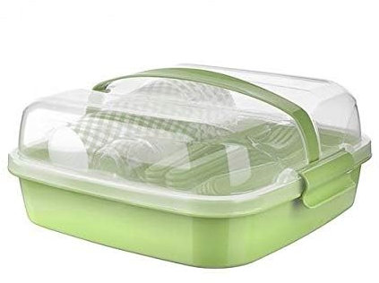 Picknick Set 6 Personen Grau – BPA-freies Plastikbesteck & Geschirr – Gabel, Messer, Löffel, Teller, Becher & Salzstreuer – Inkl. Picknickkorb & Tasche