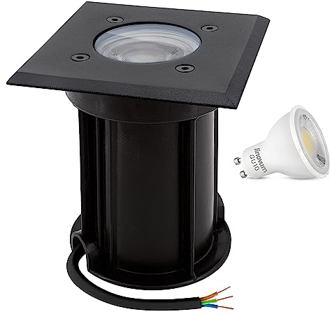 linovum BOQU Bodenstrahler LED 230V dimmbar IP67 mit LED GU10 Leuchtmittel 6,5W neutralweiß - Boden Weglampe schwarze Front