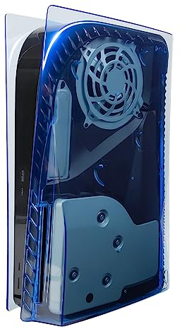 Geekria Transparent Cover Plates Compatible with Sony PlayStation 5, PS5 Console Disc Edition, Replacement Shell Gaming Accessories with Fan Vents (Blue)