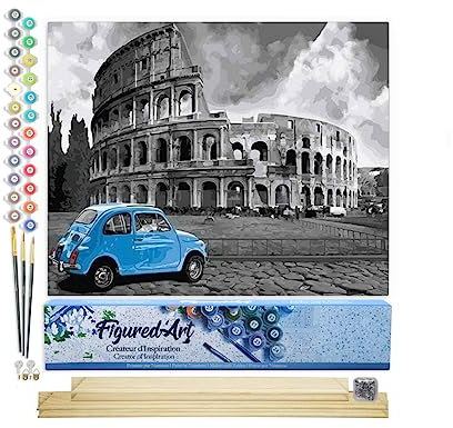 Figured'Art Peinture par Numéro Adulte Colisée Fiat Bleue - Activité Manuelle Kit de Loisir Créatif DIY Numéro d'Art Complet - 40x50cm avec châssis en bois à monter