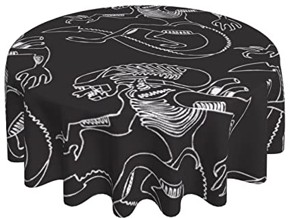 Wachstischdecke Schwarz-Weißer Xenomorph rutschfeste Wachstuch Glatt Gartentischdecke 152Cm Für Camping Terrasse Jubiläum