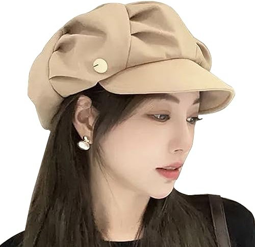 WANYIG Barrett Cap Damen Wolke Stil Baskenmütze Beret Polyesterfaser Persönlichkeiten Barette Frauen mit Visier für Frühling/Herbst/Winter Kopfumfang 55-60CM (Khaki)