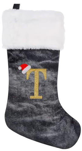 GOXAEEE Chaussette de Noël personnalisée, 45 cm, grande, chaussette de Saint-Nicolas à remplir et à suspendre, grise, décoration de Noël pour cheminée, sapin de Noël, mur, escalier (T)
