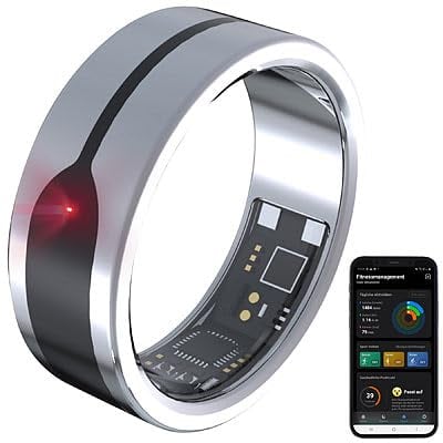 Newgen Medicals Fitness Ring Damen: Fitnesstracker-Ring, Herzfrequenz- & SpO2-Anzeige, 2 mm, Silber, Gr.63 (Fitness-Tracker Android, Smart, Fernbedienung)