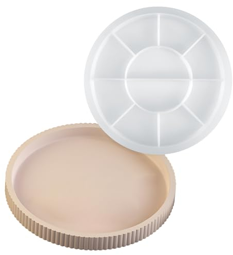 RISF Silikonform Tablett Rund, Silikonform Teller, Silikonformen Gießformen Runds, Gießformen Silikon, Gießform Betonformen Rundes Tablett für Harz Harzformen 22,5cm