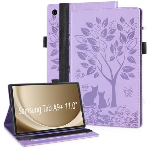 LSPCASA Carcasa para Samsung Galaxy Tab A9 Plus/Tab A9+ SM-X210/X215/X216B Función De Soporte Funda Tablet Samsung A9 Plus con Una Banda Elástica Funda Galaxy Tab A9 Plus Púrpura