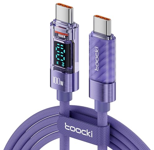 toocki Cable USB C vers USB C 100W, 2M PD Câble Charge Rapide Type C avec Affichage LED, Compatible avec iPhone 16 15 Pro Max Plus, MacBook, iPad, Galaxy S23 S22, Pixel, Violet