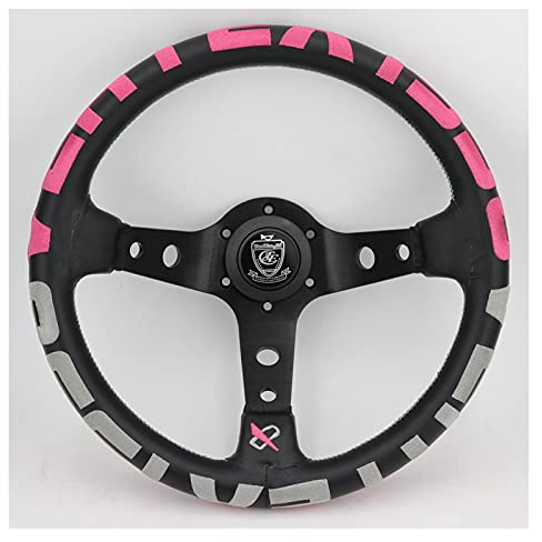 Sportlenkrad,Drifting Steering Wheel,Lenkrad Rote Stickerei Vertex Echtes Leder Drift Sport Lenkräder(Pink)