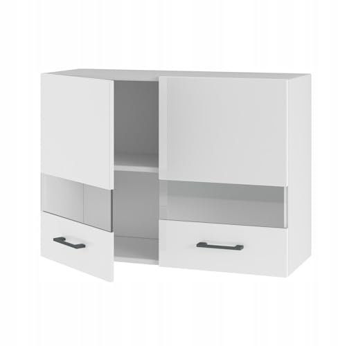 Laclar Parent Hängender Küchenschrank mit Vitrine 80 cm (weißes Acryl glänzend)