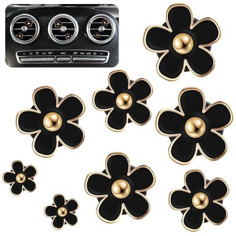 Tyqour 8 Stück Gänseblümchen Blume Auto Flower Lufterfrischer Clip Blumen Auto Zubehör Innenraum Frauen Daisy Autozubehör Innenraum Deko für Frauen Mädchen(Schwarz)