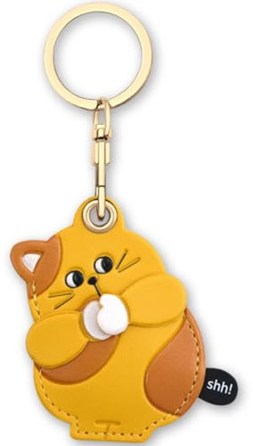 AXFEE Airtags Portachiavi in PU Pelle, Porta Air Tag per GSP Apple, Airtag Cover per Chiavi Zaini e Animale, Portatile, Anti-graffio, Mantiene un Segnale Forte - Gattino