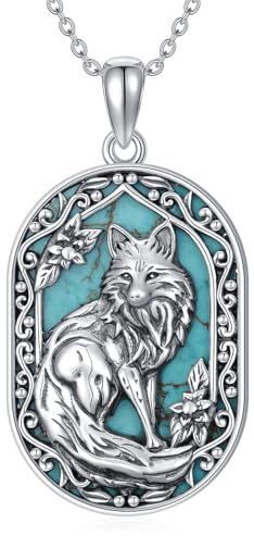 BETHZA Türkisfarbene Fuchs-Halskette, 925er-Sterlingsilber, echter Türkis-Edelstein, Fuchs, Tier-Anhänger, Vintage-Schmuck für Frauen