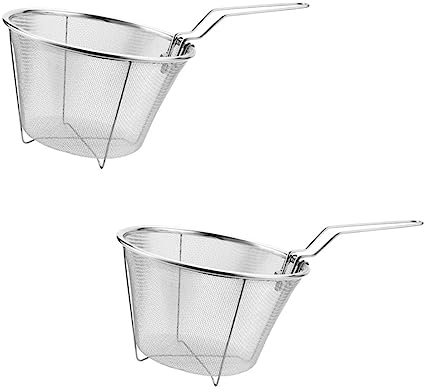 Cabilock 2 Juegos Cesta Para Freír De Acero Inoxidable Skimmer De Alambre Redondo Cesta Para Hervir Pasta Horno Colador Fregadero Cestas Para Freír Resistentes Calor Silver 2 Piezas * 2