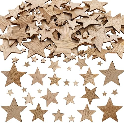 ParPix Kleine Holzsterne zum Basteln 0,8-4 cm,100 Stk Holz Sterne Deko Weihnachten,Holzsterne Klein,Streudeko Sterne zum Basteln,Deko Sterne Weihnachten Konfetti,Holzstern Tischdeko,DIY Sterne Basteln
