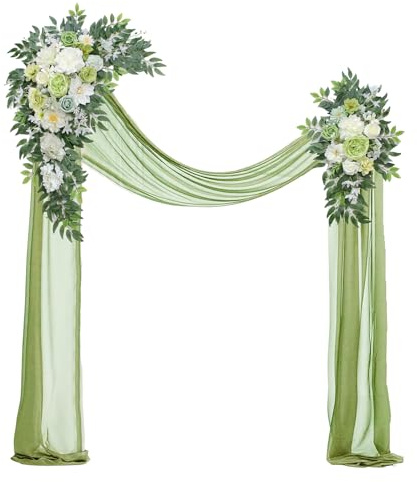 BMQDSM Wedding Arch Flowers with Drapes (Set of 3) Decor and Wedding Arch Draping Artificial Flower Arrangements Wedding Decorations for Reception Wedding (Green)