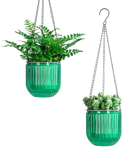 Calvalor 13.5cm 2er Set hängepflanzen Topf Hängeblumentöpfe aussen Hängeampel außen blumenampel hängend innen hängetopf für Pflanzen Hängetöpfe hängender blumentopf